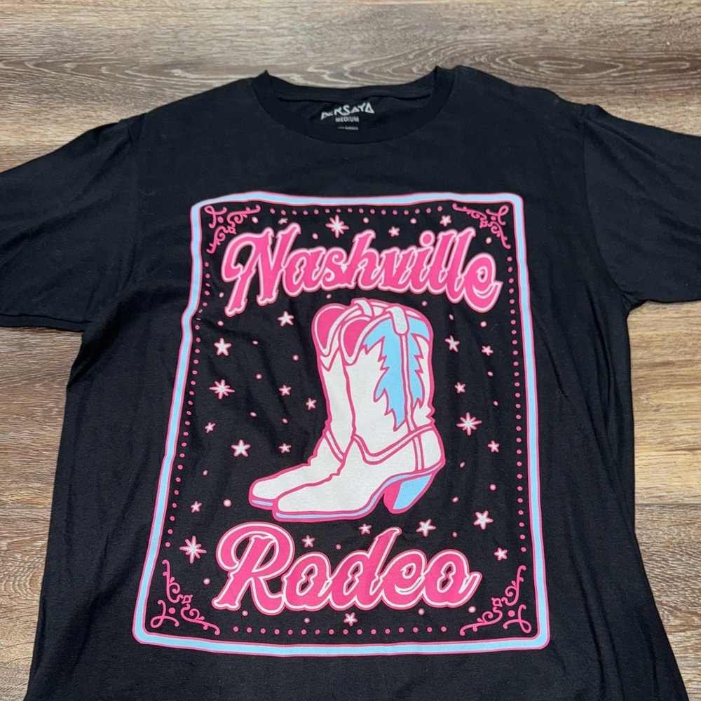 Persaya Nashville Rodeo Black & Pink Short Sleeve Shirt Size Medium 🐴LIKE NEW💕 - Picture 3 of 8